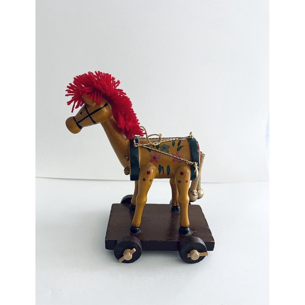 Vintage CHRISTMAS Rocking Horse ORNAMENT Wood Painted - Picture 2 of 5